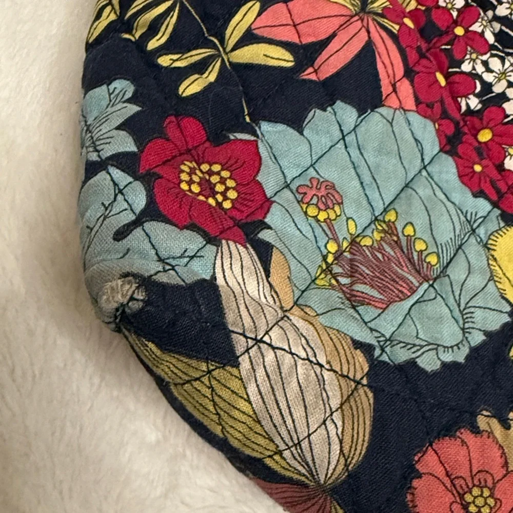 Vera Bradley Happy Snails Floral Navy Multicolor Quilted Tote Bag Purse